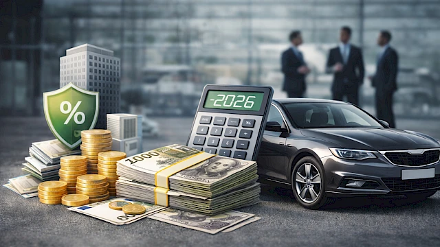 Számológép és pénz egy autó mellett